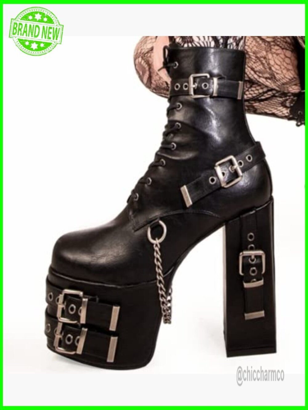 Gothic Lace Up Platform Ankle Boots with Chains and Buckles - Picture 2 of 6